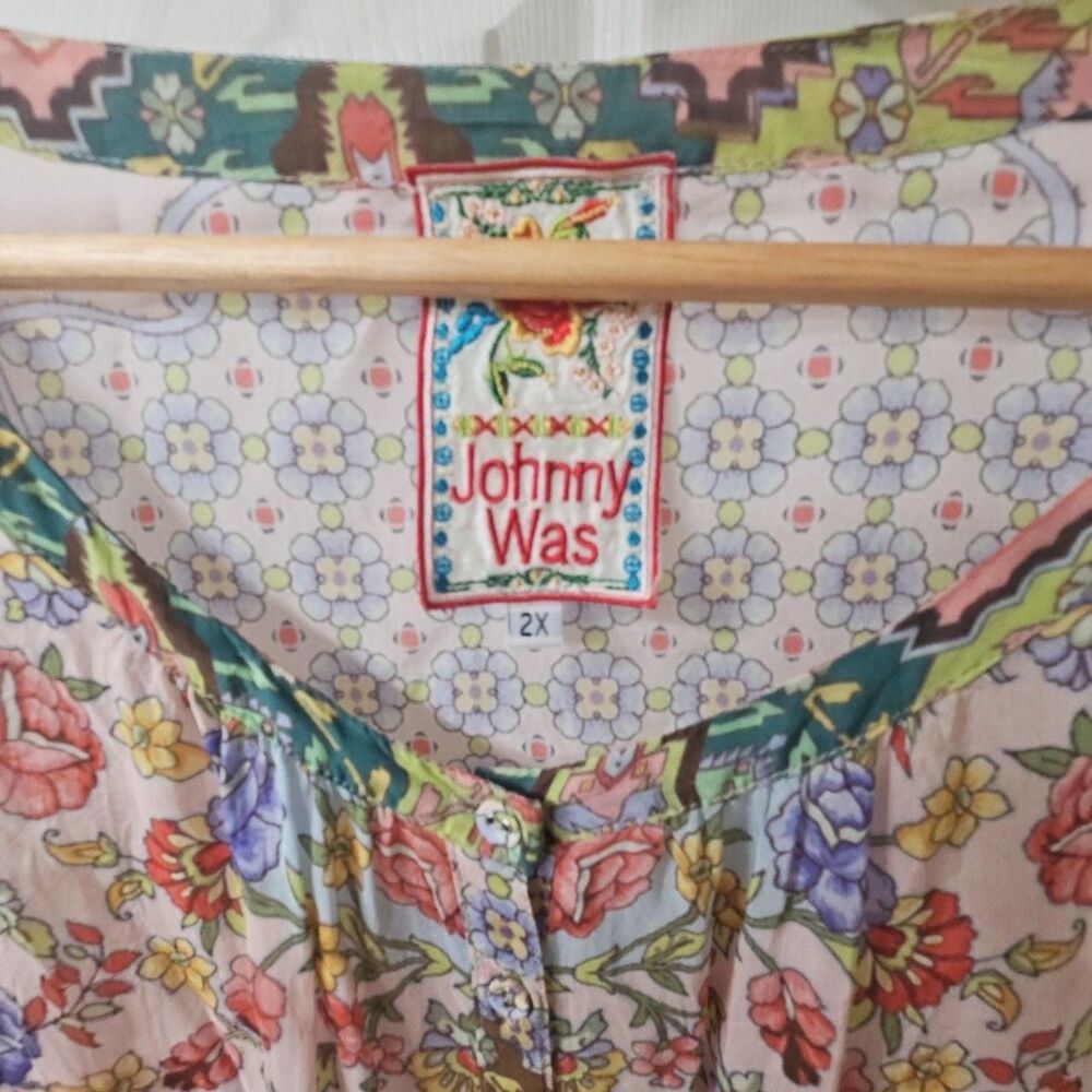 Johnny Was Floral Print Silk Tunic Top Size 2X - Picture 2 of 5